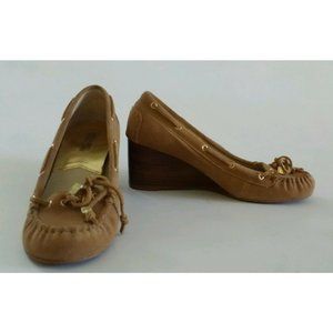 Michael Kors Womens Brown Leather Wedge Heel Shoes